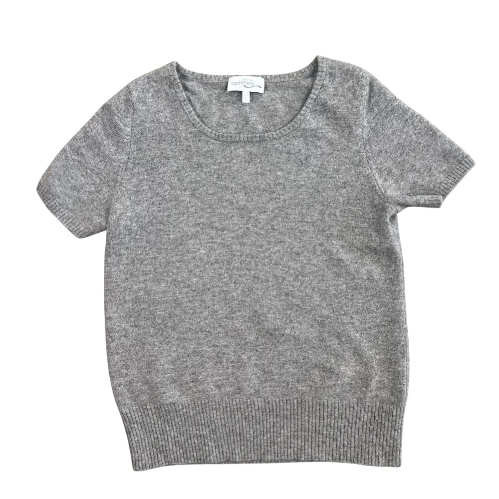 Peter Hahn Cashmere Short Sleeve Sweater Grey Scoop Neck Knit Top Womens US 8